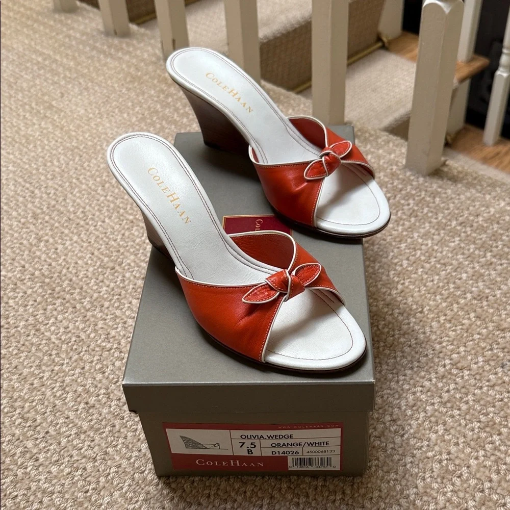 Cole Haan Orange Leather Bow Slide Mules - Picture 6 of 7